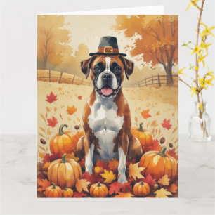 Boxer im Herbst hinterlässt Erntedank Kunst Karte