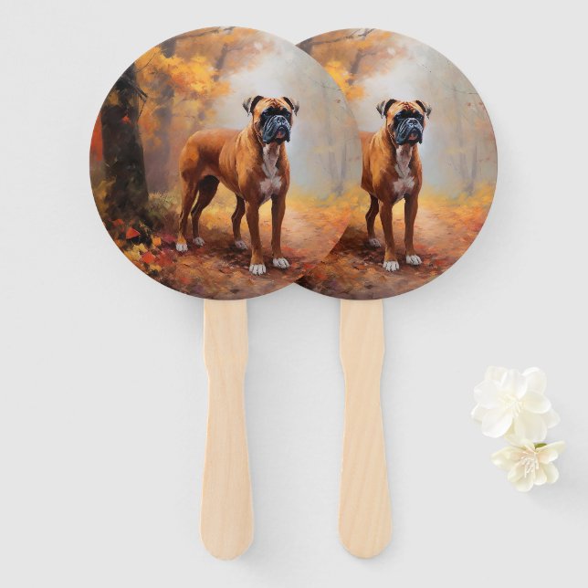 Boxer im Herbst Leaves Fall Inspiriert Fächer (Vorne und Hinten)
