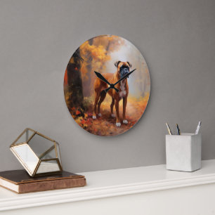 Boxer im Herbst Leaves Fall Inspiriert Große Wanduhr