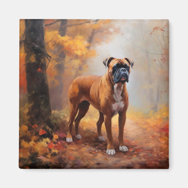 Boxer im Herbst Leaves Fall Inspiriert Magnet (Vorne)