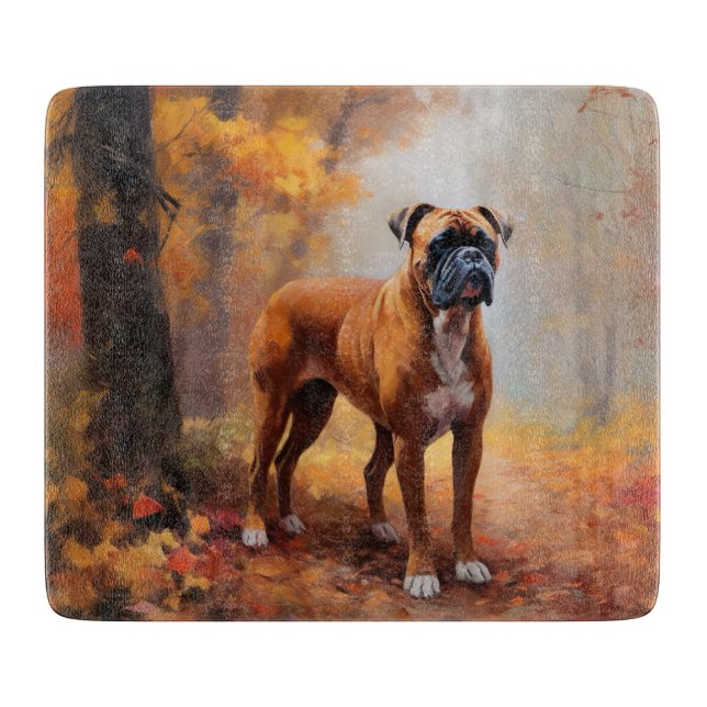 Boxer im Herbst Leaves Fall Inspiriert Schneidebrett (Vorderseite)