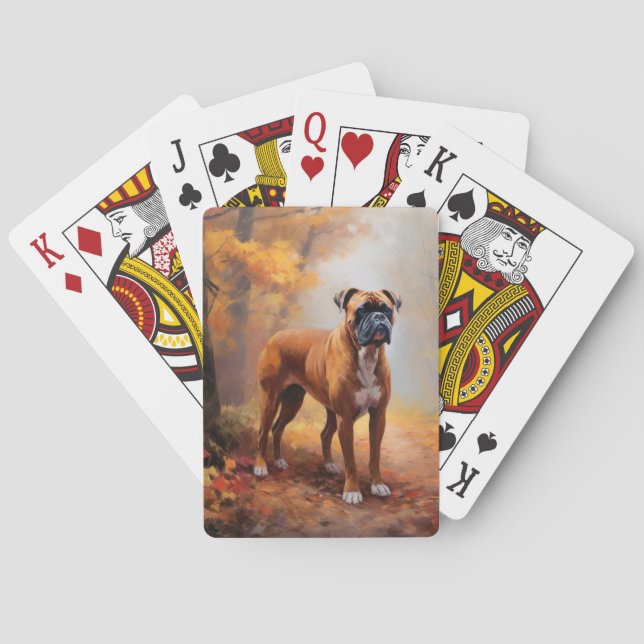 Boxer im Herbst Leaves Fall Inspiriert Spielkarten (Rückseite)