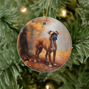 Boxer im Herbstlaub-Fall inspirieren Keramik Ornament