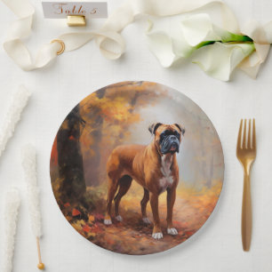 Boxer im Herbstlaub-Fall inspirieren Pappteller