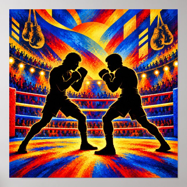 Boxer im Kampf-Silhouette Poster (Vorne)