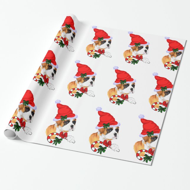 Boxer in der Weihnachtsmannmütze Weihnachten Geschenkpapier (Ungerollt)