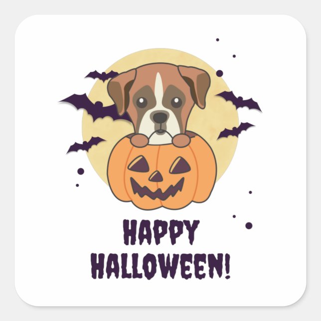 Boxer in Pumpkin Niedliche Hunde glücklich Hallowe Quadratischer Aufkleber (Vorderseite)