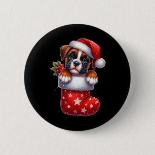 Boxer in Socken Weihnachten Weihnachtsmannmütze Xm Button