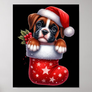 Boxer in Socken Weihnachten Weihnachtsmannmütze Xm Poster