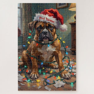 Boxer in Weihnachtslichtern verstrickt schuldig Hu