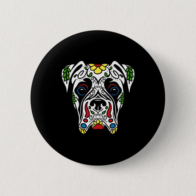 Boxer In Weiß - Regierungsbehörde Zucker-Schädel Button (Vorderseite)