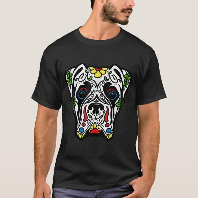 Boxer in weißem totem Zucker Schädel-Geschenk T-Shirt (Vorderseite)