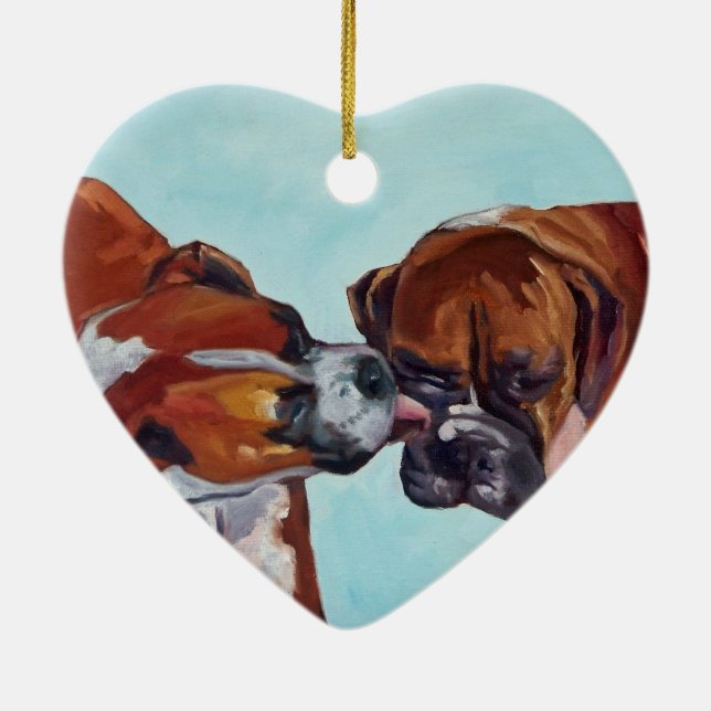 Boxer küssend, verfolgt Herz geformte Verzierung Keramik Ornament (Hinten)