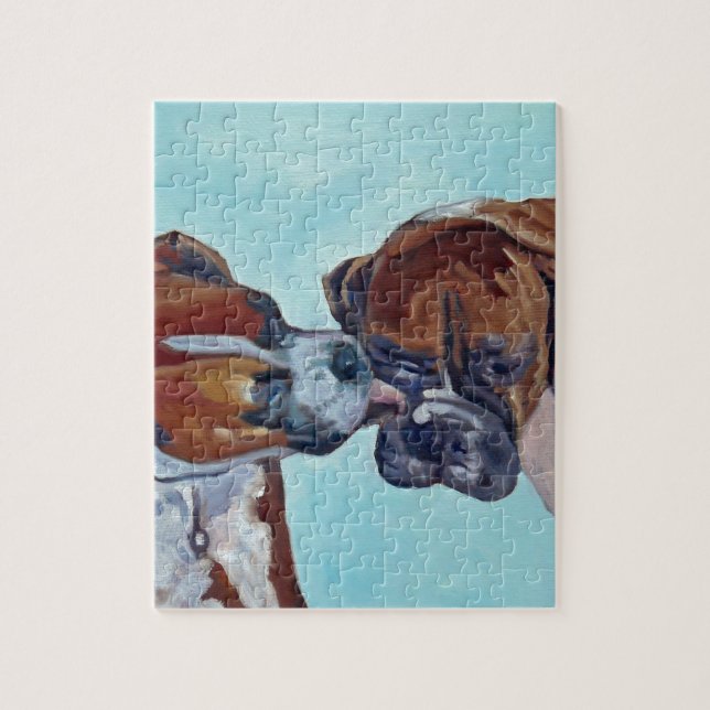 Boxer küssend, verfolgt Kunst-Porträt (Vertikal)