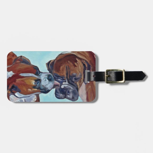 Boxer küssend, verfolgt Kunst-Porträt Gepäckanhänger (Vorderseite horizontal)