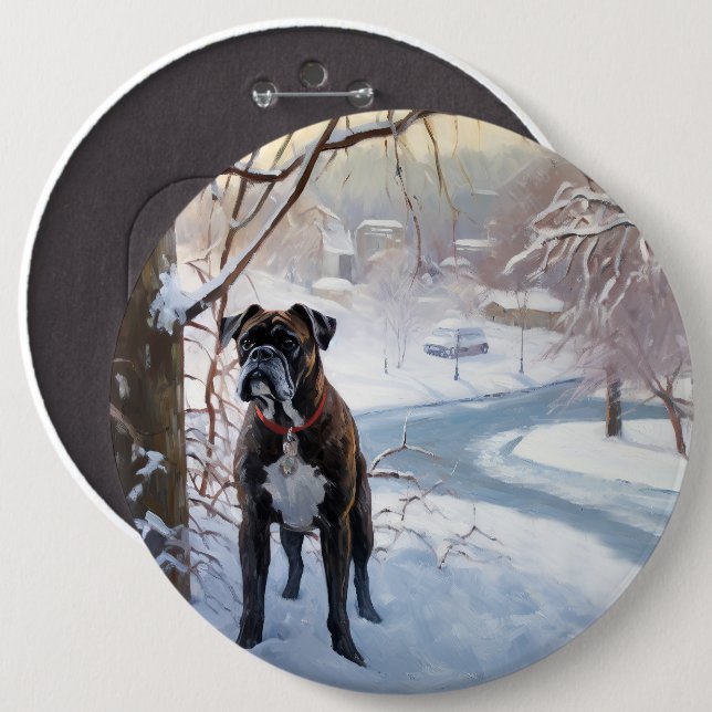 Boxer lässt es Weihnachten schnee Button (Vorne & Hinten)