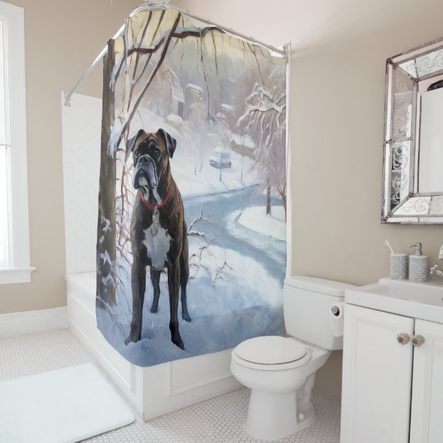 Boxer lässt es Weihnachten schnee Duschvorhang (Beispiel)