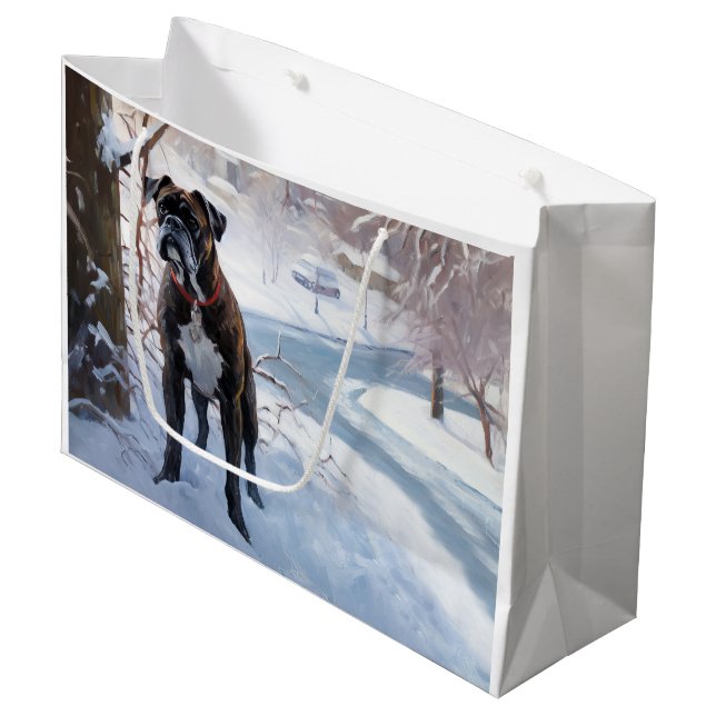 Boxer lässt es Weihnachten schnee Große Geschenktüte (Vorderseite Schrägansicht)