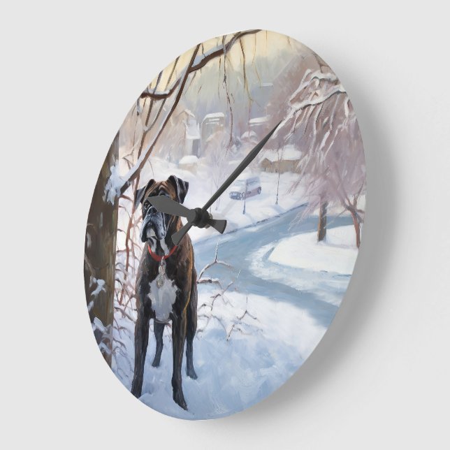 Boxer lässt es Weihnachten schnee Große Wanduhr (Winkel)