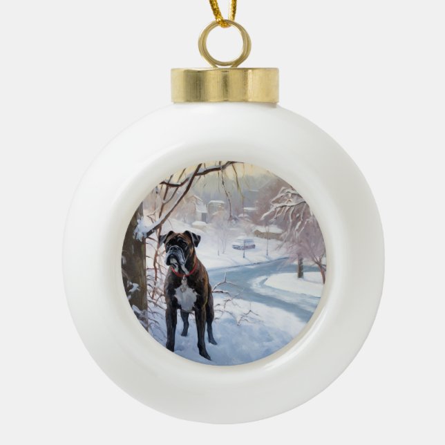 Boxer lässt es Weihnachten schnee Keramik Kugel-Ornament (Vorderseite)