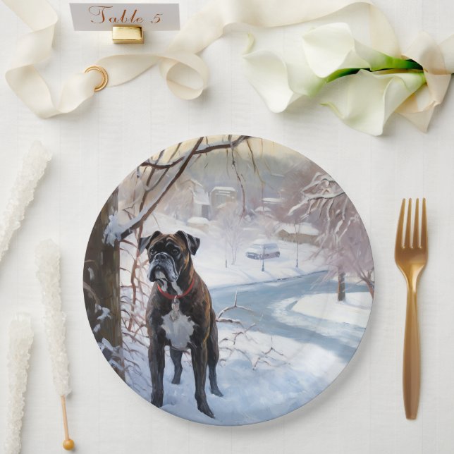 Boxer lässt es Weihnachten schnee Pappteller (Hochzeit)