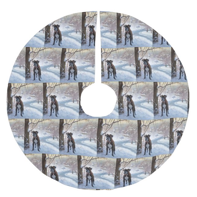 Boxer lässt es Weihnachten schnee Polyester Weihnachtsbaumdecke (Vorderseite)
