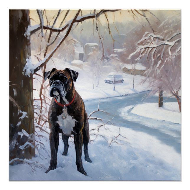 Boxer lässt es Weihnachten schnee Poster (Vorderseite)