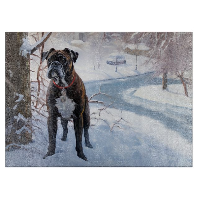Boxer lässt es Weihnachten schnee Schneidebrett (Vorderseite)