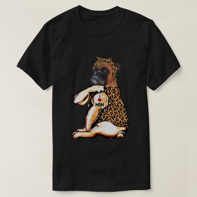 Boxer Liebhaber I Liebe Mama Tattoo Leopard Mütter T-Shirt (Design vorne)