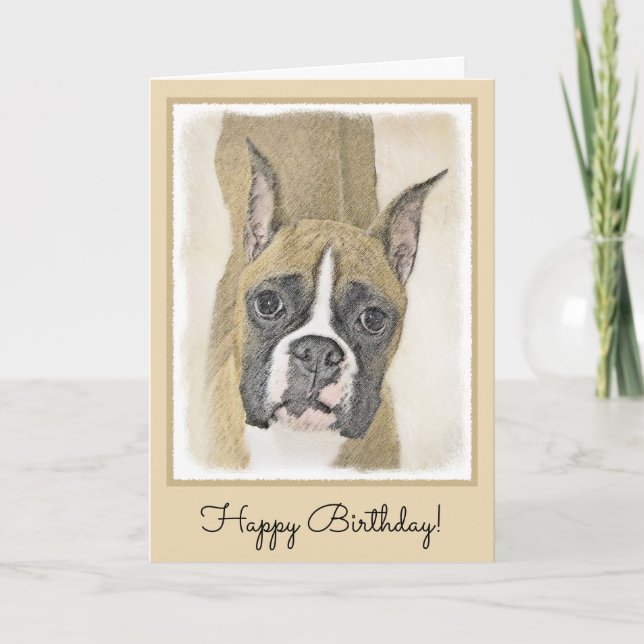 Boxer-Malerei - Niedliche Original Hunde-Kunst Karte (Vorderseite)