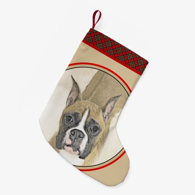Boxer-Malerei - Niedliche Original Hunde-Kunst Kleiner Weihnachtsstrumpf (Vorderansicht (hängend))