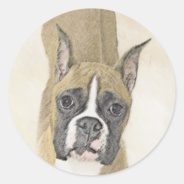 Boxer-Malerei - Niedliche Original Hunde-Kunst Runder Aufkleber (Vorderseite)