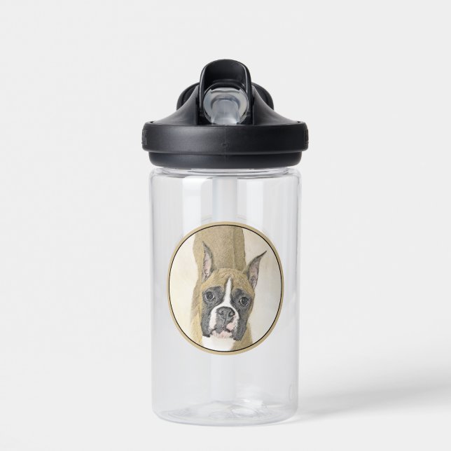 Boxer-Malerei - Niedliche Original Hunde-Kunst Trinkflasche (Vorne)