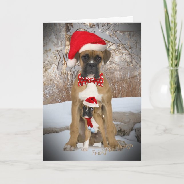 Boxer mit Puppy Christmas Card Feiertagskarte (Vorderseite)