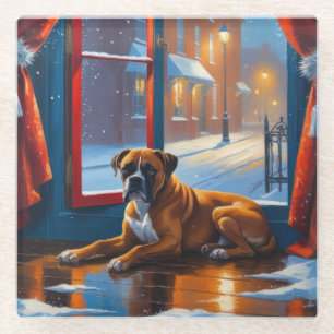 Boxer mit Weihnachtsbeleuchtung Feiertag Glasuntersetzer