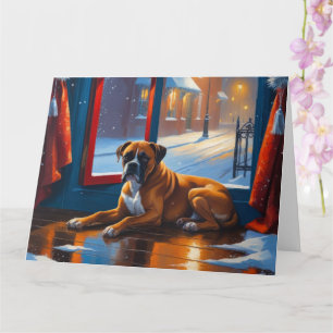Boxer mit Weihnachtsbeleuchtung Urlaub Karte