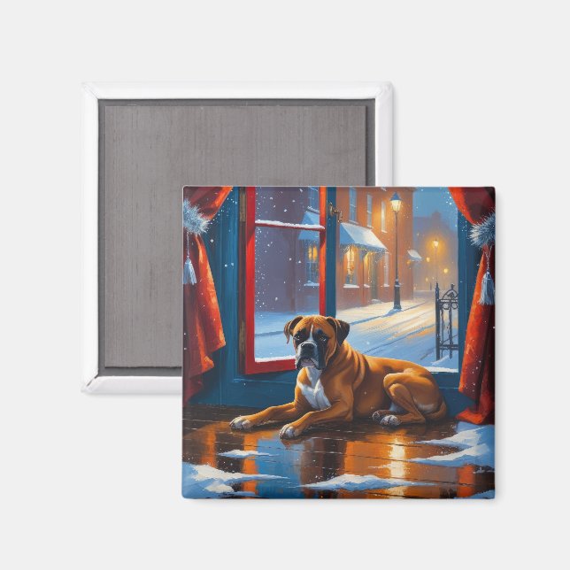 Boxer mit Weihnachtslichtern Urlaub Magnet (Vorderseite/Rückseite)