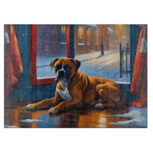 Boxer mit Weihnachtslichtern Urlaub Schneidebrett