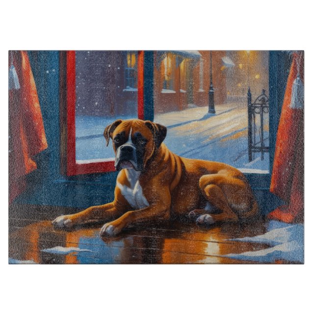 Boxer mit Weihnachtslichtern Urlaub Schneidebrett (Vorderseite)