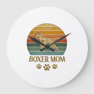 Boxer-Mutter-Hund Retro-Sonnenuntergang-Pfotenabdr Große Wanduhr