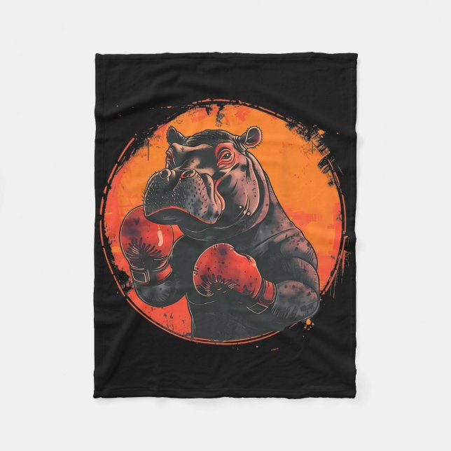 Boxer Nilpferd mit Boxhandschuhen Kickboxen Lustig Fleecedecke (Vorderseite)