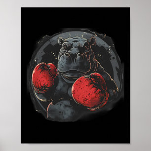 Boxer Nilpferd mit Boxhandschuhen Kickboxen Lustig Poster