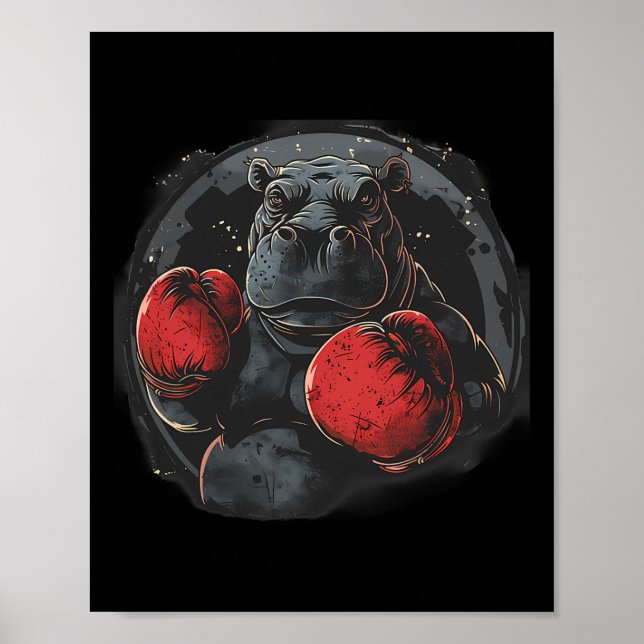 Boxer Nilpferd mit Boxhandschuhen Kickboxen Lustig Poster (Vorne)