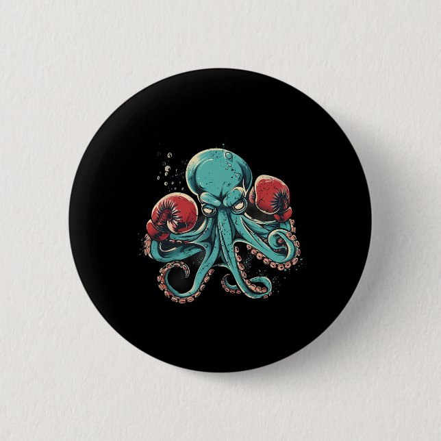 Boxer Octopus Lover Ocean Creation Kickboxing Button (Vorderseite)