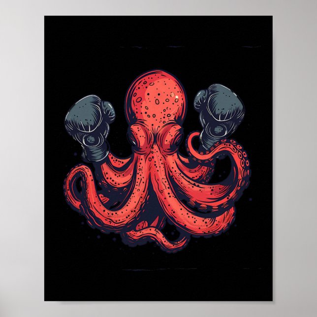 Boxer Octopus Lover Ocean Creature Boxkick Poster (Vorne)