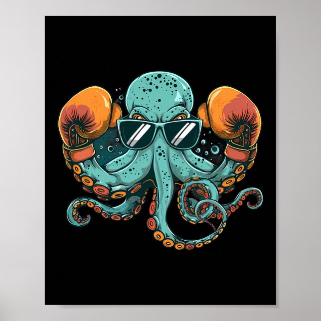 Boxer Octopus Lover Ocean Sea Creature Funny Boxen Poster (Vorne)