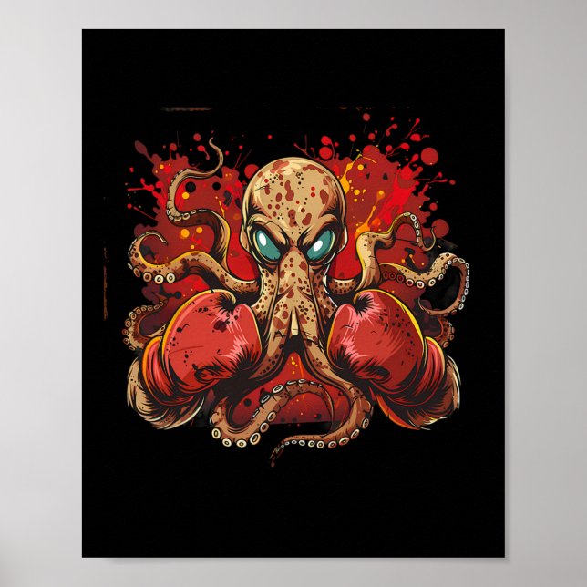 Boxer Octopus Lover Ocean Sea Creature Funny Boxen Poster (Vorne)