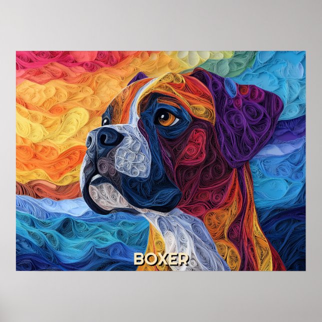 Boxer Paper Quilling Art Dog Portrait Poster (Vorne)