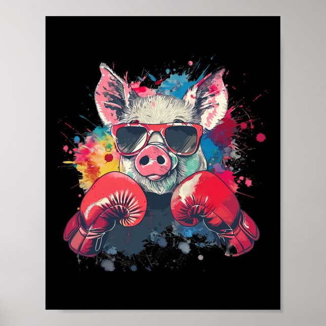 Boxer Pig With Boxing Gloves Kickboxing Funny Boxi Poster (Vorne)