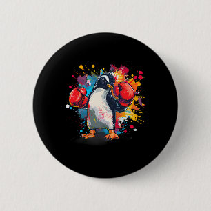 Boxer Pinguin mit Boxhandschuhen Kickboxen Lustig Button